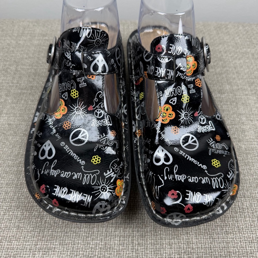 Alegria Black Floral Peace Sign Clogs - Picture 5 of 9
